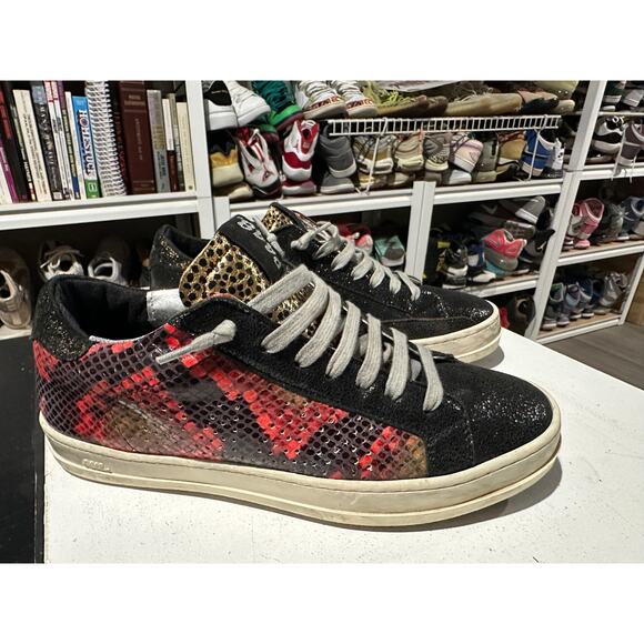 P$$8 Women's Low Top Glitter Cheetah Snake Print Red Black sz 36/W 6-6.5 - Picture 1 of 8